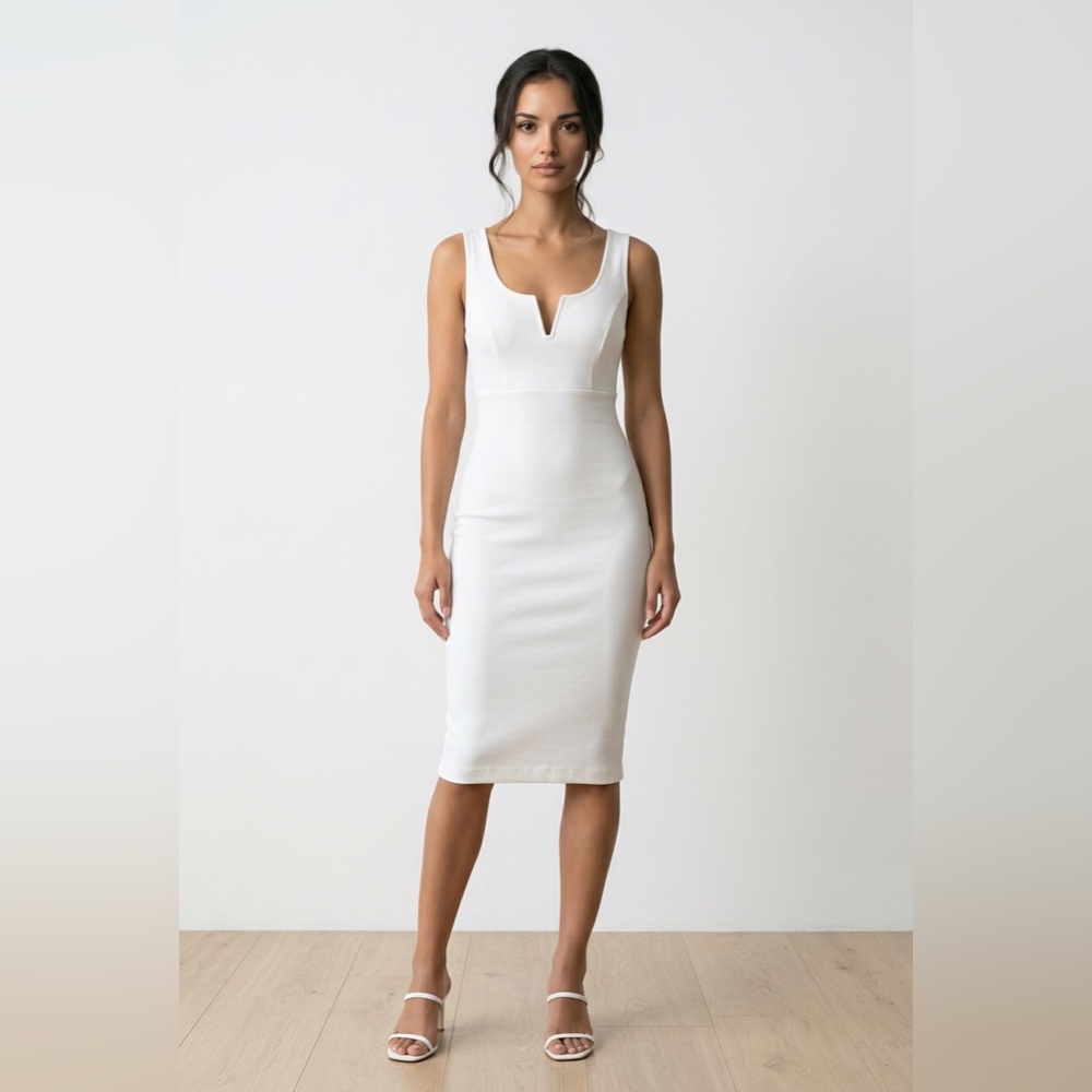 #126 PURITY V-Notch Midi Dress 🤍